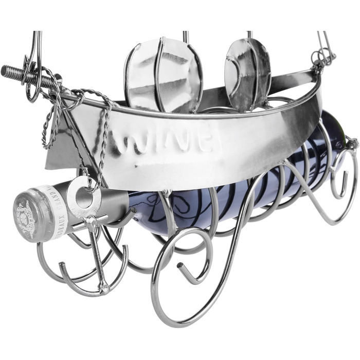 BRUBAKER Wine Bottle Holder Sailing Ship - Bottle Stand Sculpture made of Metal with Gift Card - Silver Wine Gift, Height 39 cm