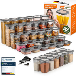 Набори контейнерів для зберігання продуктів з кришкою, 12 шт. BPA-Free, для крупи, борошна, спецій. Практичні органайзери для кухні, герметичні контейнери для харчових продуктів (сірий, 42 шт.)