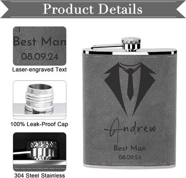 Набір фляга з гравіюванням гір, фляга з нержавіючої сталі 237мл/8oz, персоналізований подарунок на день народження для чоловіків, кемперів, туристів (сірий)