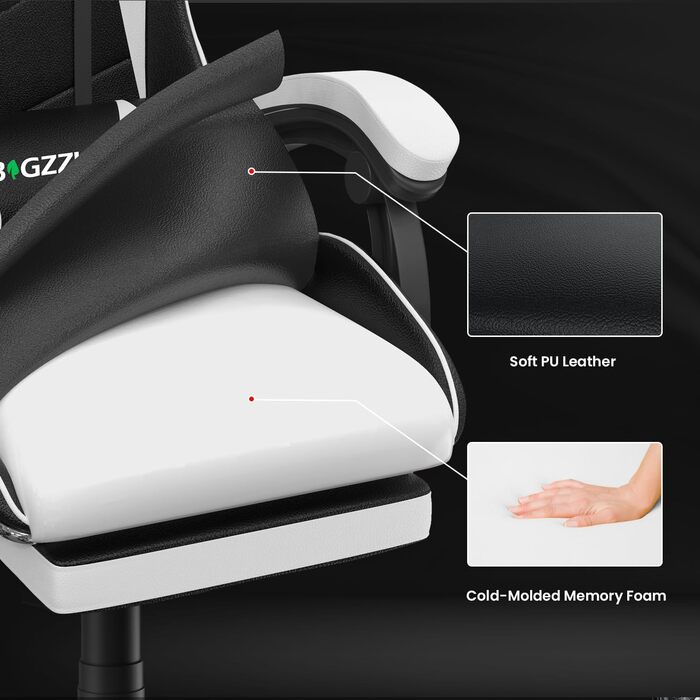 Геймерське крісло Bigzzia Ergonomic з підлокітниками, подушкою для попереку та голови, регульованою висотою, з підставкою для ніг - Білий