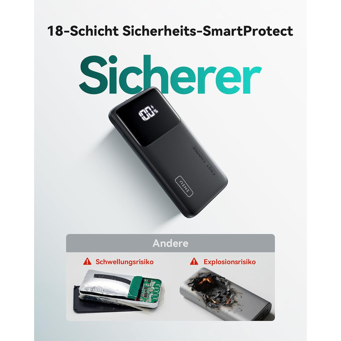 Power Bank INIU, 10000mAh, Швидка зарядка USB-C, PD3.0 QC4.0, Сумісний з iPhone, Samsung, iPad, Чорний