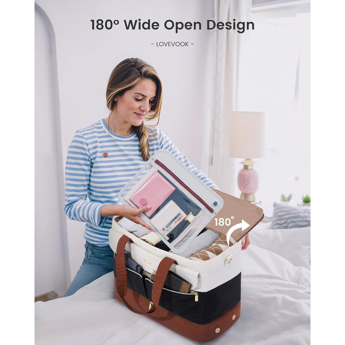 Сумка-валіза LOVEVOOK для жінок, 45л: валіза-рюкзак, сумка для подорожей, спортивна сумка, сумка для вихідної поїздки, клінічна/лікарняна сумка з відділенням для взуття та мокрих речей (чорний+бежевий+коричневий)