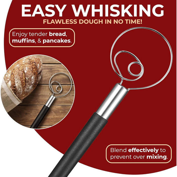 ORBLUE Тістоміс датський з силіконовою ручкою, вінчик для збивання з нержавіючої сталі, червоний (Grenzenlos Schwarz)