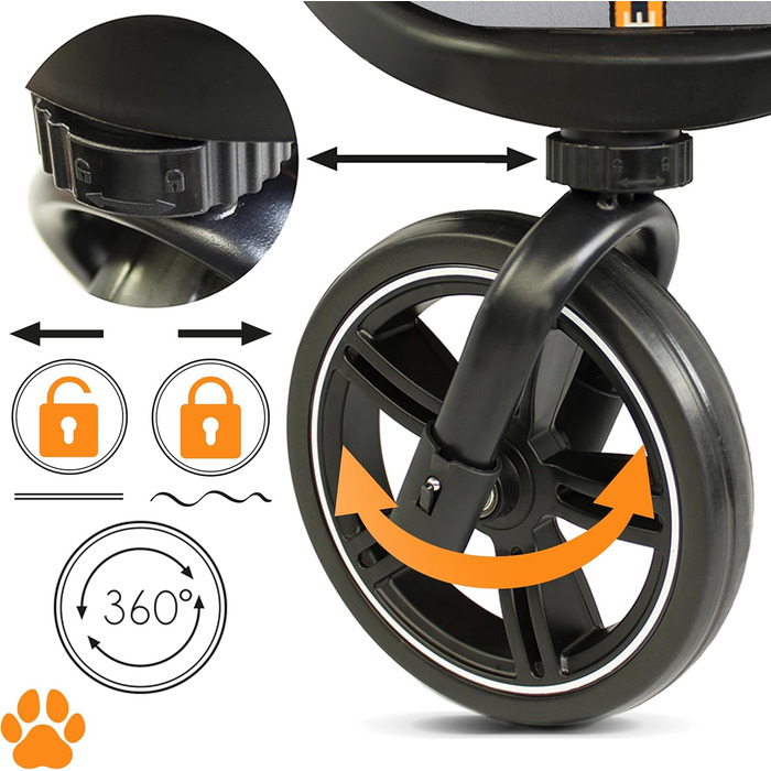 COOPER Складаний переносний візок для собак до 32 кг | Візок для тварин з регульованою висотою та кошиком для покупок | М'які ручки Soft Touch та світловідбиваючий дизайн | Ідеальний для транспортування домашніх тварин – Сірий