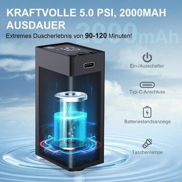 Сонячний душ Tadomoe 20L з насосом та сумкою, 2000mAh, для кемпінгу, пляжу, подорожей (зелений)