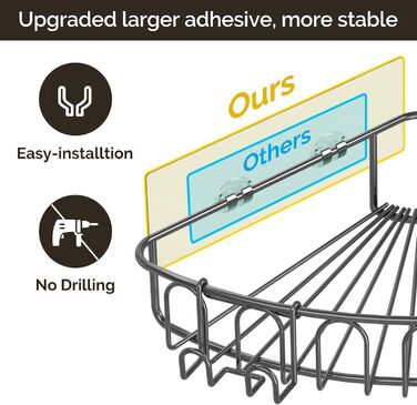 Orimade Corner Shower Shelf, Stainless Steel, Self-Adhesive Shower Shelf, No Drilling Required, for Bathroom, Home Decoration, Kitchen, 2 Pack, Grey