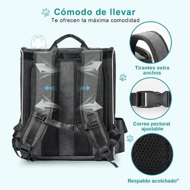 Рюкзак для кота та маленького собаки Morpilot, 7 кг, сірий, 35x30x42 см, з безпечною лінійкою та мискою