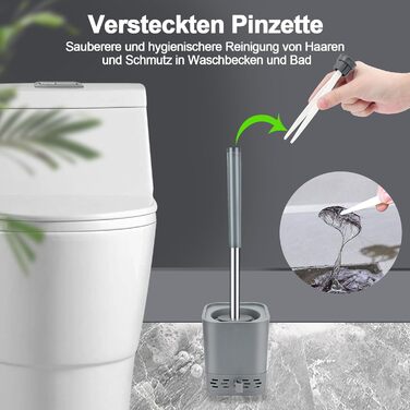 Силіконова щітка для туалету Glowbal з контейнером, швидковисихаюча, для ванної кімнати, монтаж на стіну або стоячи, білий/сірий колір