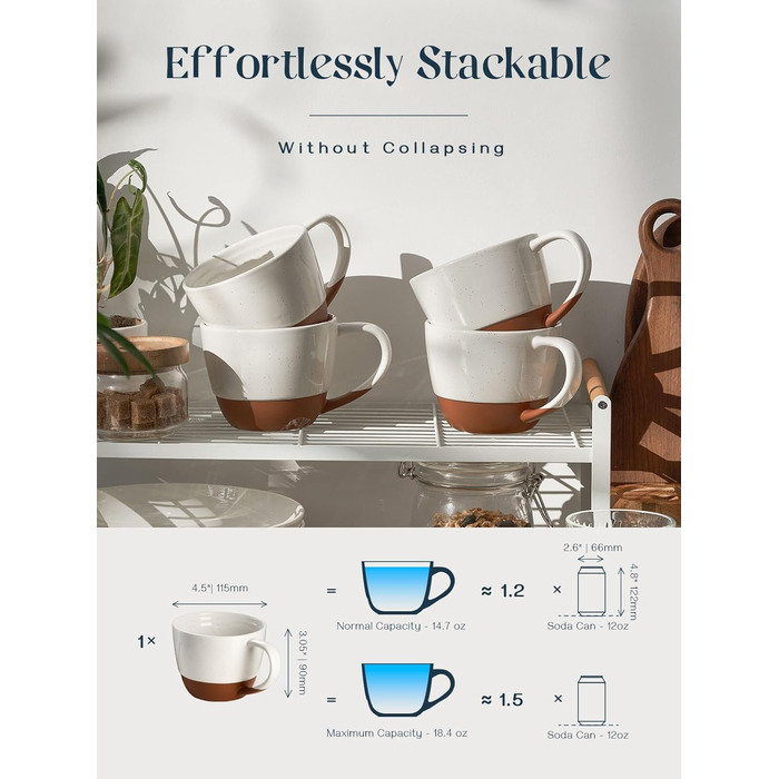 DOWAN Mug Set of 4 - 530 ml Stylish Coffee Mug Set Modern - Dishwasher and Microwave Safe, Scratch-Resistant - Tea and Coffee Cup Set Porcelain - Alabaster White