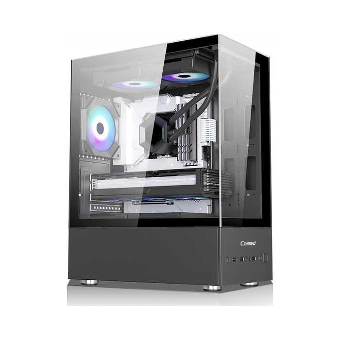 Корпус Cased Aquarium ATX, 3 RGB вентилятори, Midi Tower, чорний