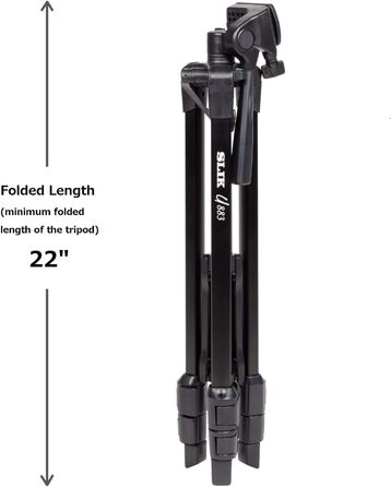 Штатив SLIK U884 4-ступеневий компактний легкий складаний з алюмінію для подорожей, DSLR/SLR, відео та фотокамер Canon, Nikon, Sony з 3-сторонньою головкою та сумкою - Чорний