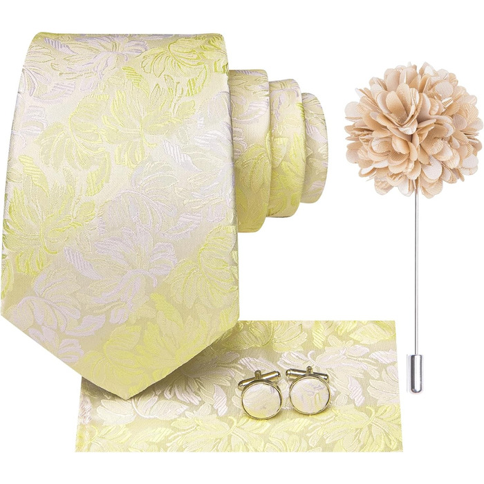 Краватка чоловіча Hi-Tie класична з краватковою галстуком та нагрудною хустиною (бежевий, слонова кістка)