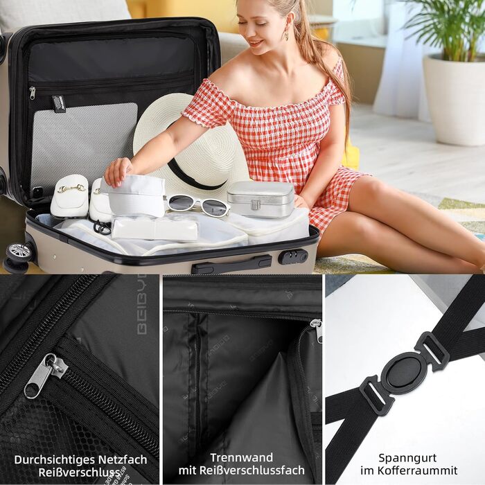 Чемодан BEIBYE Zwillingsrollen 2066 з жорстким корпусом: 15 кольорів, ABS-пластик, кодовий замок, подвійний замок, ексклюзивний інтер'єр, багатофункціональний