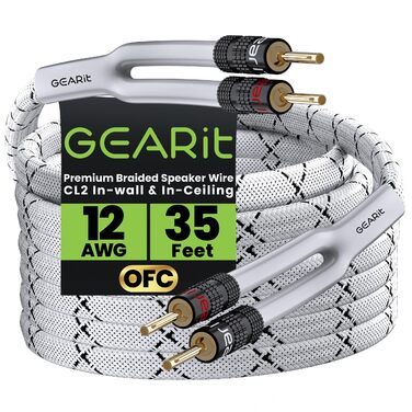 Акустичний кабель GEARit 12 AWG 10.7 м з банановими штекерами, OFC CL2, плетений для Hi-Fi, домашнього кінотеатру, підсилювачів (Золотий)