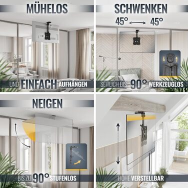 RICOO Swivel TV Ceiling Mount - Adjustable for 13-33 inch TVs, VESA 200x200, Flat/Curved/OLED Smart TVs, Adjustable Tilt & Rotate