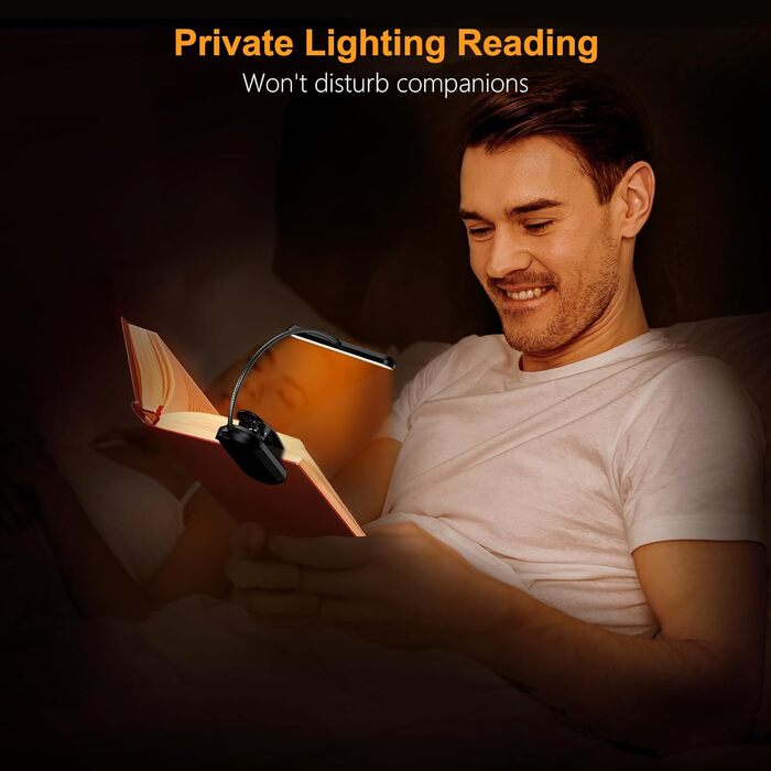 LED-лампа для читання Gritin з кріпленням на книгу, 19 світлодіодів, 3 режими температури кольору, 5 рівнів регулювання яскравості, USB-зарядка, гнучкий поворот на 360°, чорний