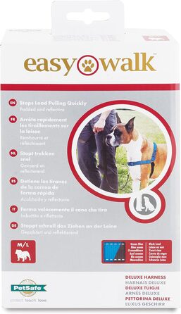 Шлейка PetSafe Easy Walk Deluxe для собак середнього та великого розміру, без натягу, з м'якою підкладкою, з поводом 1.8 м, океаново-блакитний/чорний колір