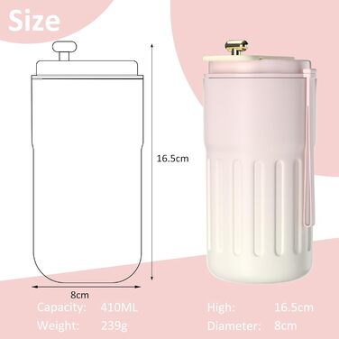 Термокружка для кави HomeAlexa з цифровим дисплеєм, 410 мл, нержавіюча сталь 316, ізольована, з кришкою, не протікає