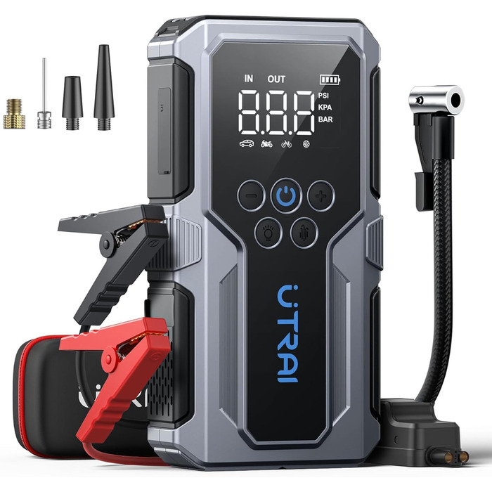 Powerbank для автомобіля UTRAI 4500A 15000mAh з компресором, швидка зарядка 18W, ліхтарик, пусковий пристрій для бенз. (до 8.5л) та диз. (до 6.5л) двигунів