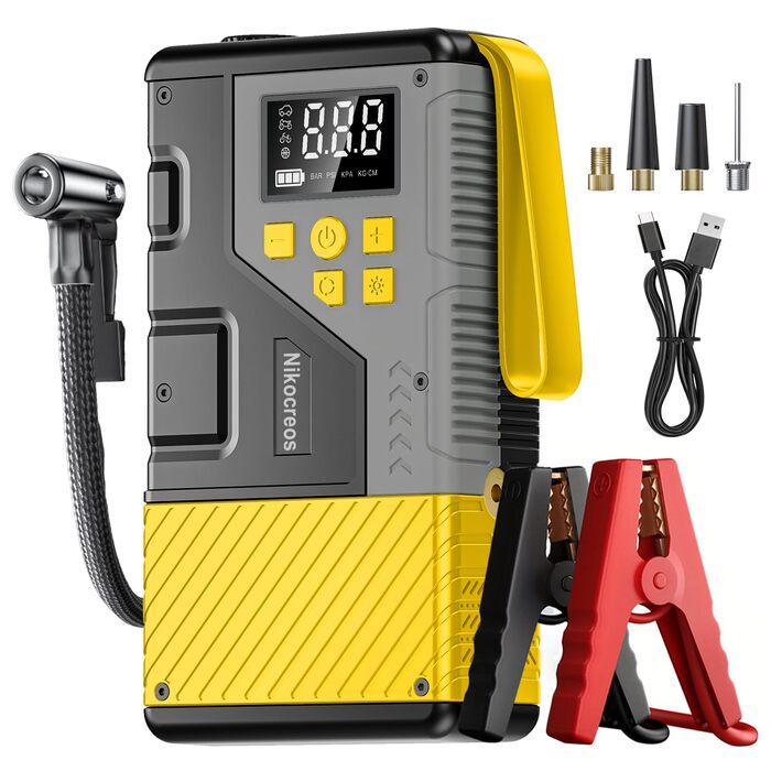 Powerbank для прикурювання з компресором 3000A 150PSI, LCD-дисплей, LED-ліхтарик (Жовтий)