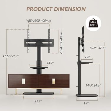 Adjustable Swivel TV Floor Stand for 27-65 inch Flat & Curved TVs - Universal White TV Stand (Supports up to 35kg)