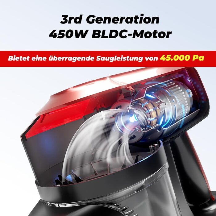 Акіта Бездротовий пилосос 30V 450W з акумулятором до 50 хвилин роботи, 3 режими всмоктування, ручний та стійкий, безщітковий цифровий двигун, літієва батарея, для килимів та шерсті тварин (V10A)