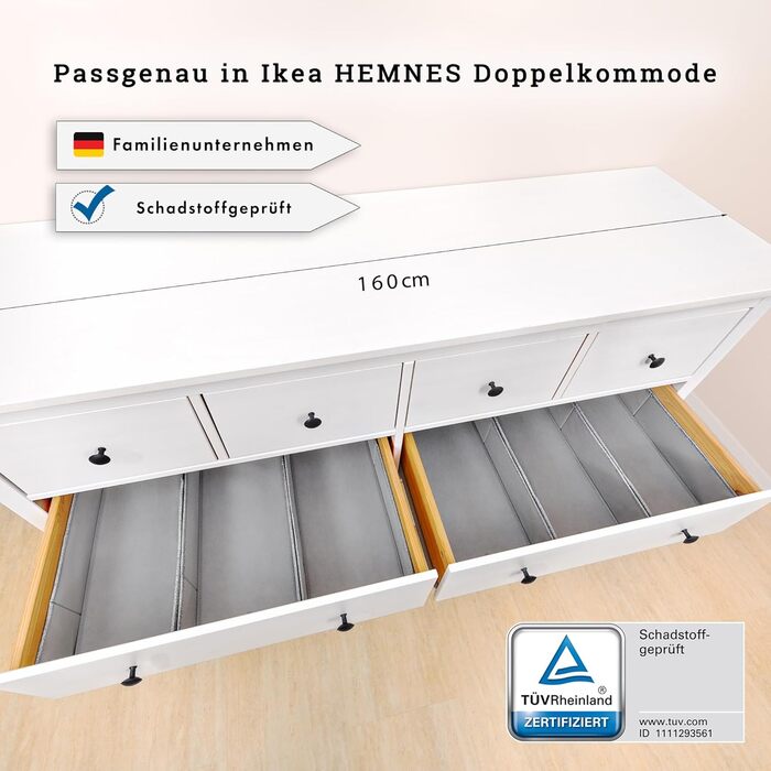 For IKEA dresser; THE ORIGINAL; perfect fit; Sturdy base; Drawer organization system for changing supplies, baby clothes, socks, underwear; 5-piece set (HEMNES DOUBLE FileFolding)