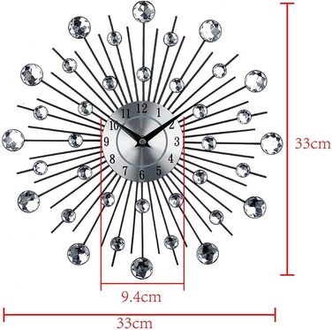 Silver Glitter Wall Clock, Large Kitchen Clock, Modern Designer Quartz Wall Clock, Analog Wall Clock (Silver)