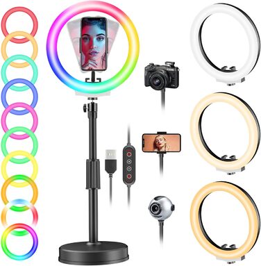 PEYOU Кольцеве світло з штативом, 42 режими RGB, для відео, Live, Vlog, YouTube, TikTok, макіяжу та фотографії