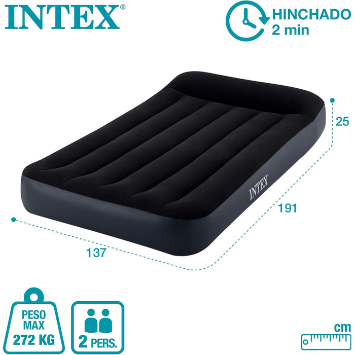 Надувний матрац Intex Klassische 137x191x25 см Fiber-Tech RP (64148ND) - односпальний, для дому та відпочинку