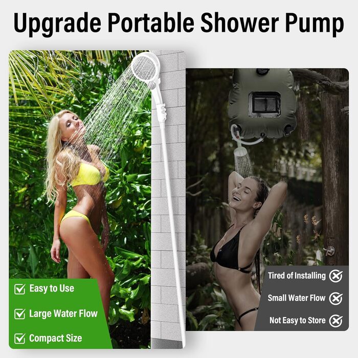 Portable Camping Shower with Battery 6000mAh Rechargeable, Camping Shower with Pump, Outdoor Shower with Adjustable Water Pressure for Camping, Hiking, Pet, Mobile Shower, RV Shower