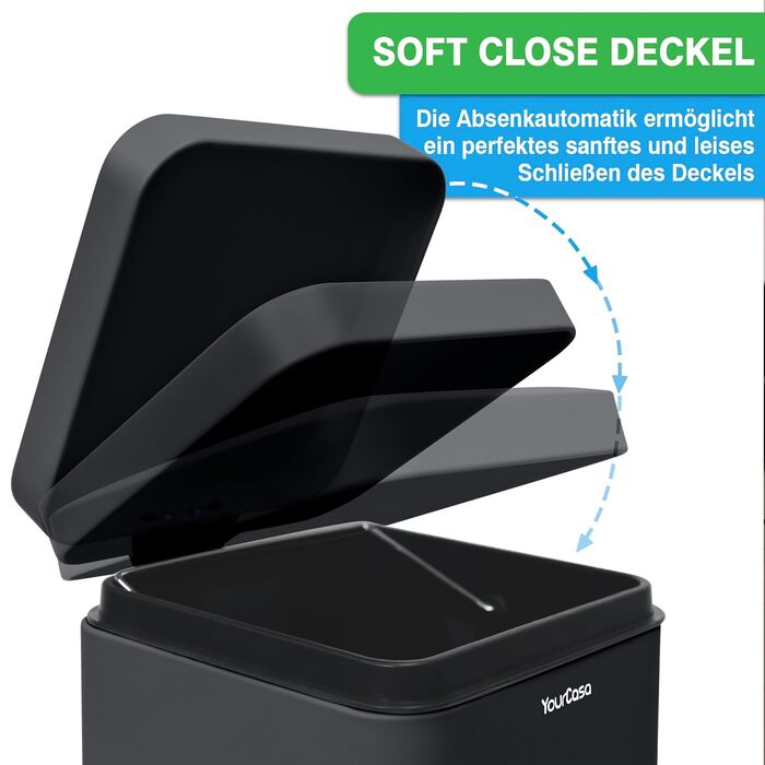 Смітник для ванної кімнати YourCasa® з кришкою Soft-close та внутрішнім відром, 5л, антрацит