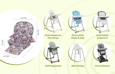 Seat reducer for high chair, baby seat cushion, chair - children for Ikea, Peg Perego high chair, chair cover for children's chair, baby chair and high chairs, leaves (flowers, seat cushion)
