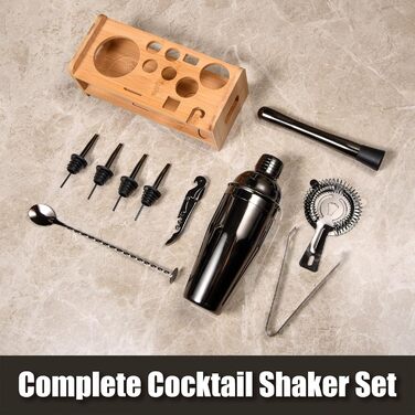Набір шейкер для коктейлів Esmula 750 мл, 12 предметів, з рецептами, нержавіюча сталь