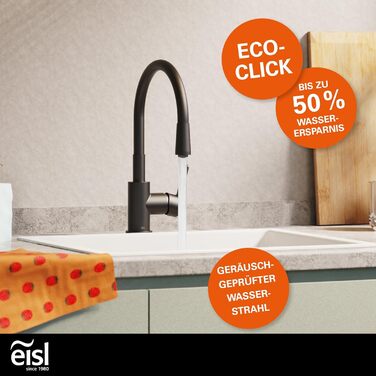 Кран кухонний гнучкий EISL Flexo з нержавіючої сталі/чорний, 360° обертання, Soft-Touch шланг, NI186FLNIB