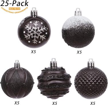 Декоративна куля для ялинки Sea Team з малюнком та блискучими прикрасами, набір (60 мм, чорний)