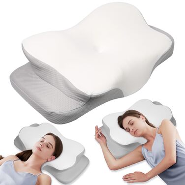 Подушка ортопедична Mulisoft Memory Foam для сну на боку та спині, сіра, розмір M