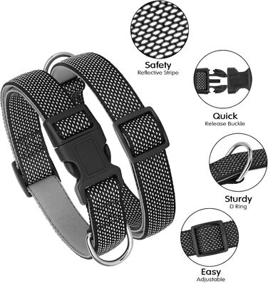 Світловідбиваючий нашийник для собак Didog з пряжкою, регульований, м'який неопрен, з підкладкою, нейлон, для малих, середніх та великих собак, зелений, L (обхват шиї 33-56 см)