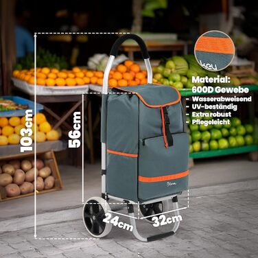 Тролей для покупок Eskey з відділенням для охолодження – великі колеса, складаний, водонепроникний, 50 л (Чорний, Cloud Gray)