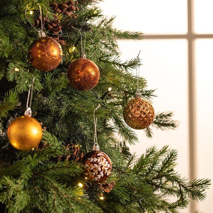 Набір ялинкових прикрас Valery Madelyn (20 шт, 6 см, бронза) - пластикові кулі з гачками, тематика 