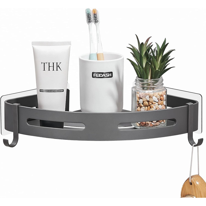 Дзеркальна поличка для душу Gricol без свердління, сірого кольору, з 2 гачками. Підходить для ванної кімнати та кухні.