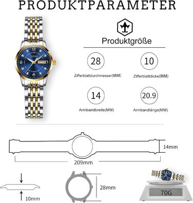 Жіночий годинник з арабськими цифрами, маленьке циферблат, Easy Read, дата, водостійкий, з нержавіючої сталі, Reloj para Mujer (8102g)