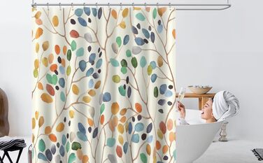Шторка для душу Amaredom з квітковим малюнком для ванної кімнати, кольорові листки, комплект з гачками - 120x200 см