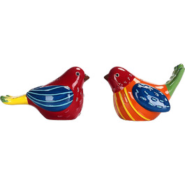 Bico Red Spring Bird Salt and Pepper Shakers, hand-painted, dishwasher-safe