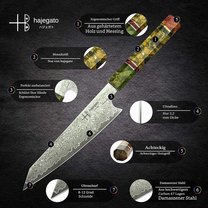 Професійний кухонний ніж Petty Hajegato Damast VG10 15.2 см, 67 шарів дамаської сталі
