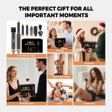 5-в-1 Станція для укладки волосся 1000W: фен-щітка, плойка, випрямляч, LCD-дисплей, 3 температурні режими, чорний