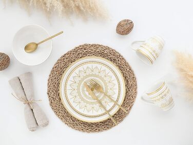 CreaTable Серія MANDALA GOLD - Чорний, 16-частинний набір посуду, Комбінований сервіз з кераміки, підходить для миття в посудомийній машині та для мікрохвильової печі, преміум-якість