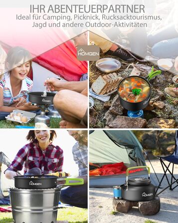 Набір кухонного посуду для кемпінгу Homgen: каструлі та сковорідки з алюмінію, легкий, для 2-3 осіб, з сумкою для зберігання, підходить для кемпінгу, пікніків, походів