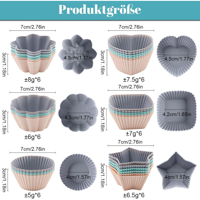 24/36 Формочки для мафінів з силікону, 6 типів, багаторазові, антипригарні, для випічки, кольорові