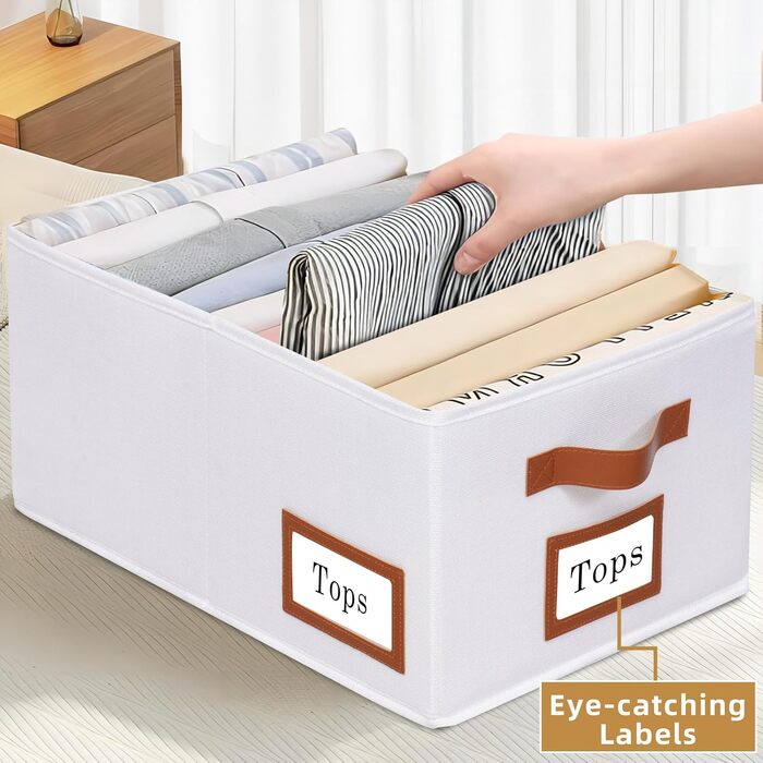 OUTBROS 3-Piece Closet Organizer, Storage Boxes, Foldable Storage Boxes, Fabric Clothes Storage Organization with Compartments, for Pants, Shirts, 40x30x20cm, (White, M-3 Pack)
